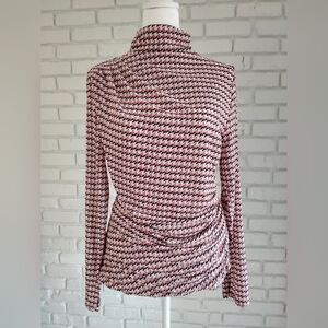 WHBM Women's Pink Houndstooth Ruched Mesh Top sz L